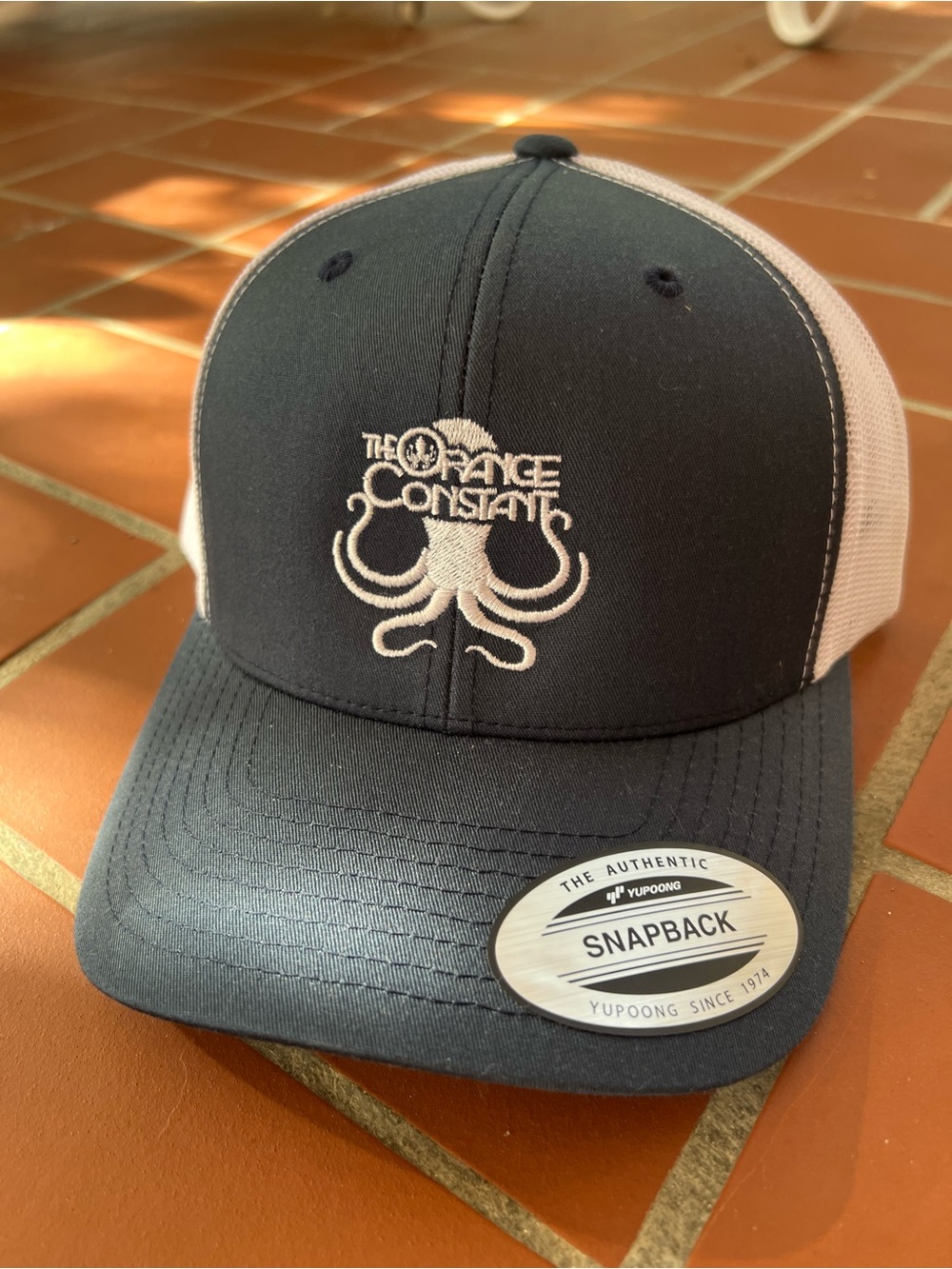 Embroidered Snapback Hat - Navy & White